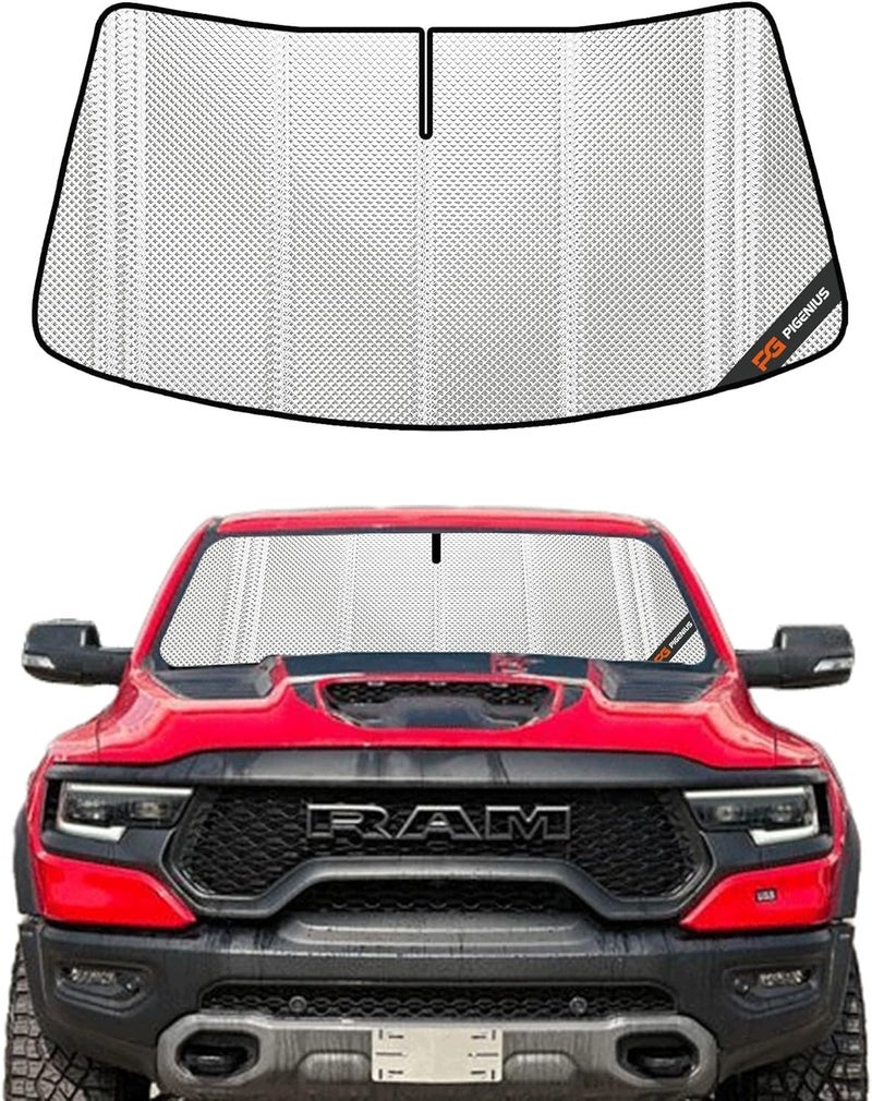 Pigenius Windshield Sun Shade for Ram 1500 2019-2025 with 10 Inch Wide Sensor. Full Coverage Rearview Mirror Shade for Ultimate Protection - Image 1